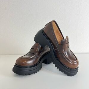 Dwarves Chunky Cowhide Penny Loafers Platform Lug Sole Slip On Preppy Shoes 5